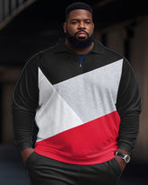 Men's Plus Size Color Block Graphic Simple Style Zip Shirt and Pants Two Piece Set